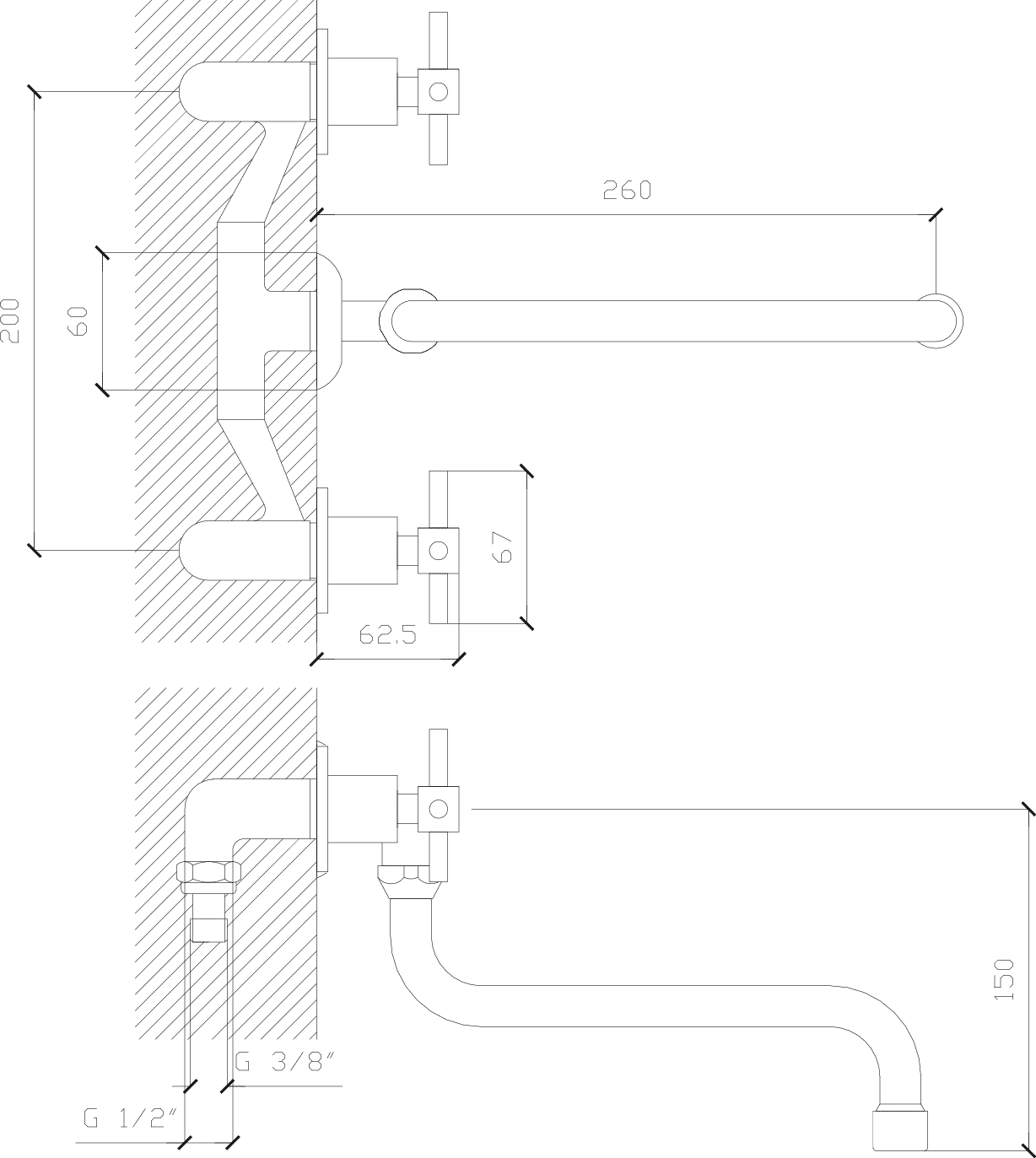 Diseño técnico - Cocina embutir pico S Aruma cruz