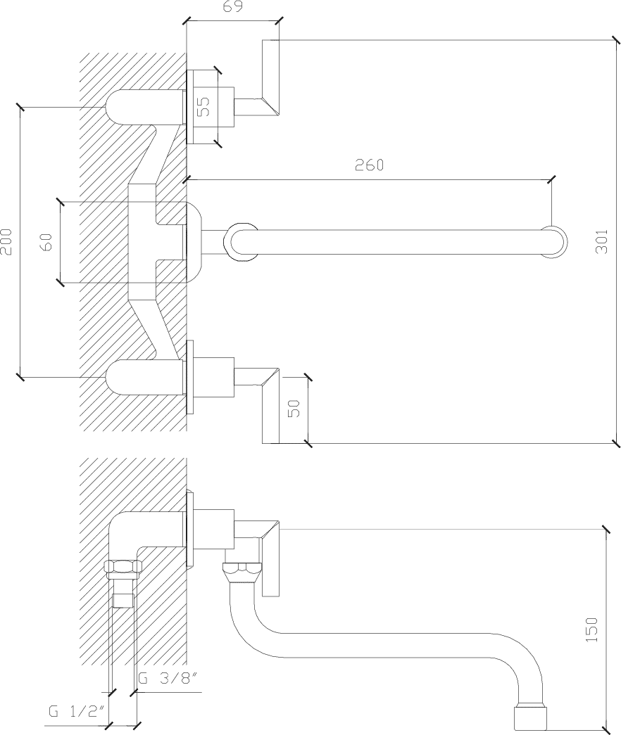 Diseño técnico - Cocina embutir pico S Aukan lever