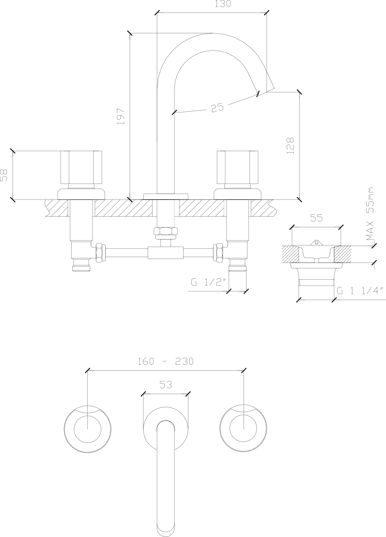 Diseño técnico - Lavatorio mesada pico alto Domo Classic