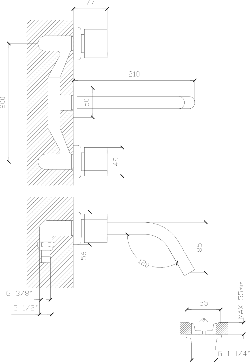 Diseño técnico - Lavatorio pared Domo Classic