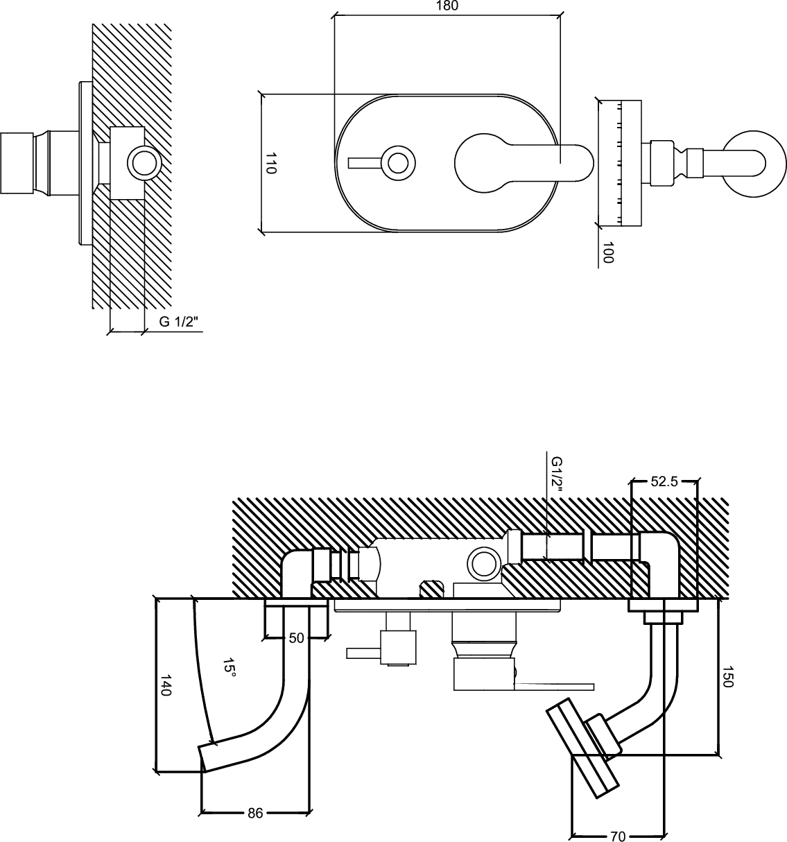Diseño técnico - Bañera embutida con trasferencia Ecco