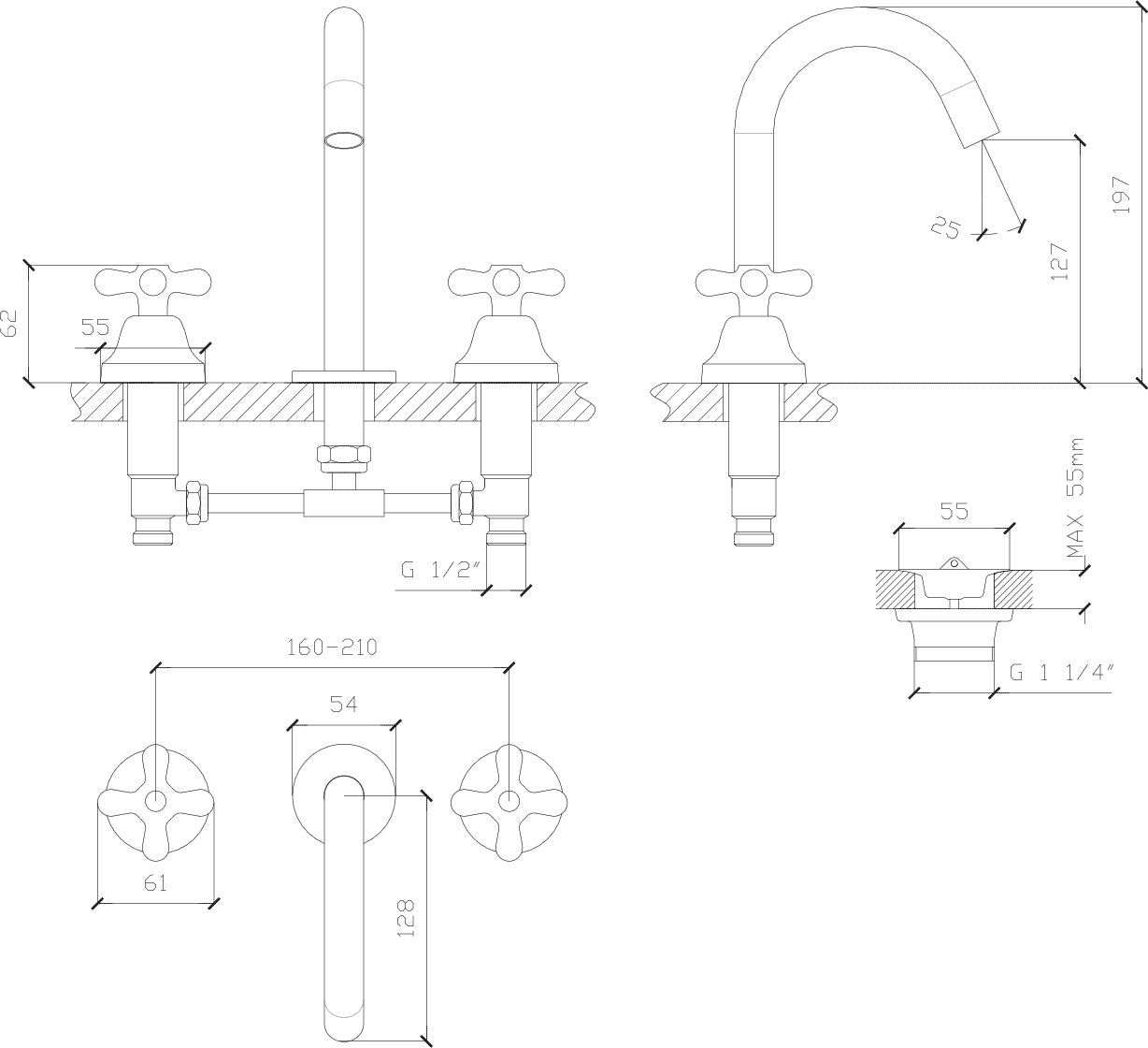 Diseño técnico - Lavatorio mesada pico alto Liwen