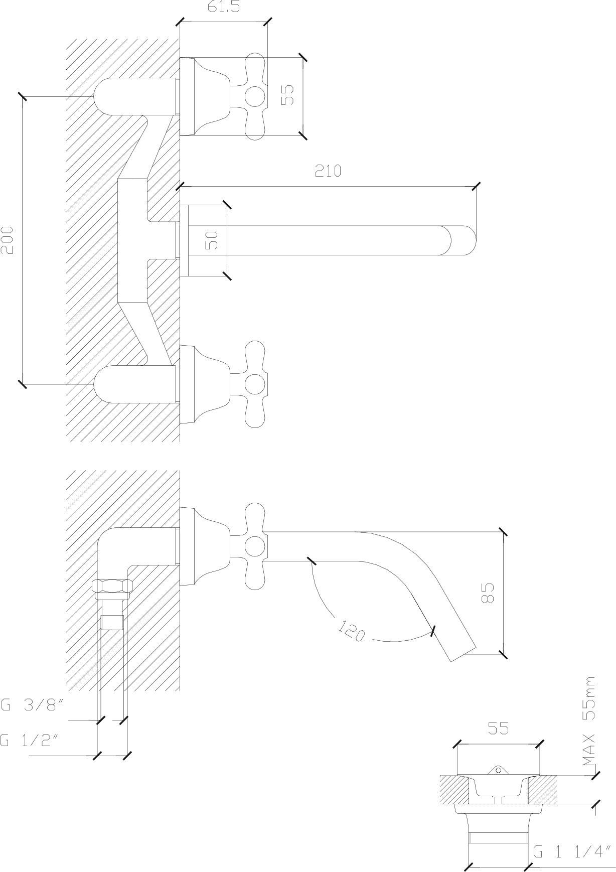 Diseño técnico - Lavatorio pared Liwen