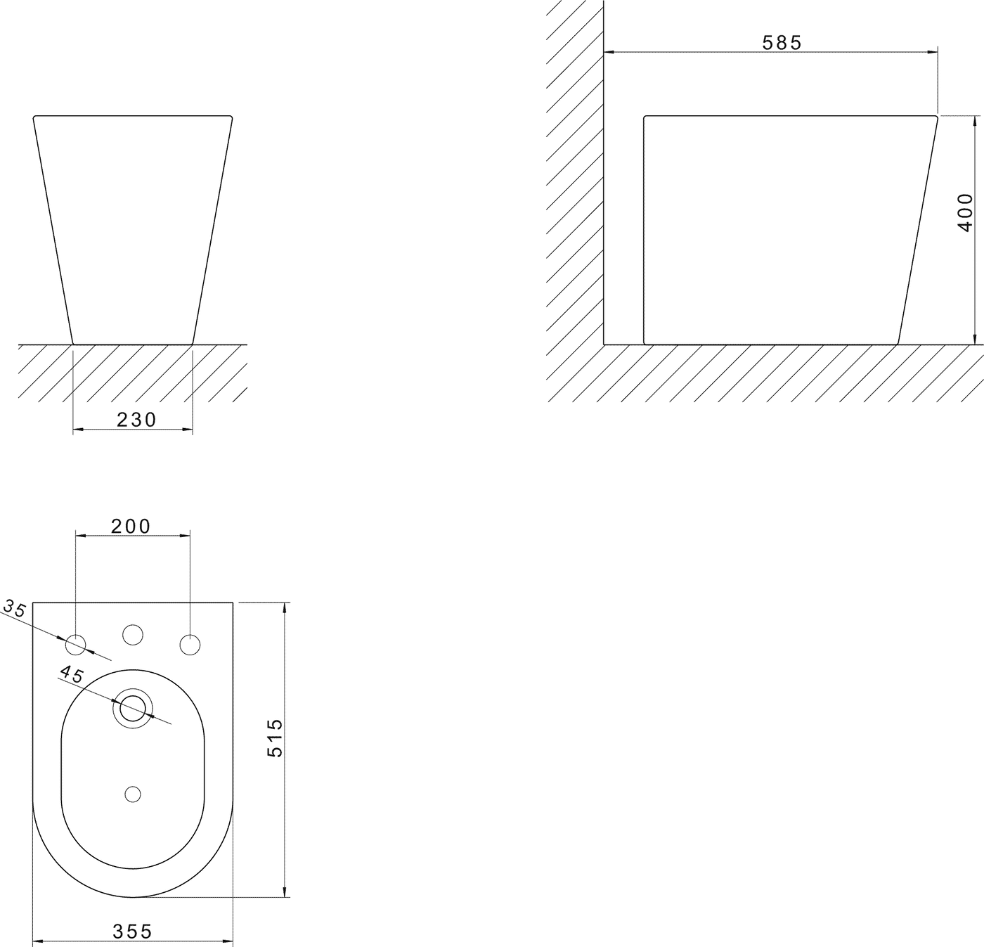 Diseño técnico - Bidet Link/LK negro mate