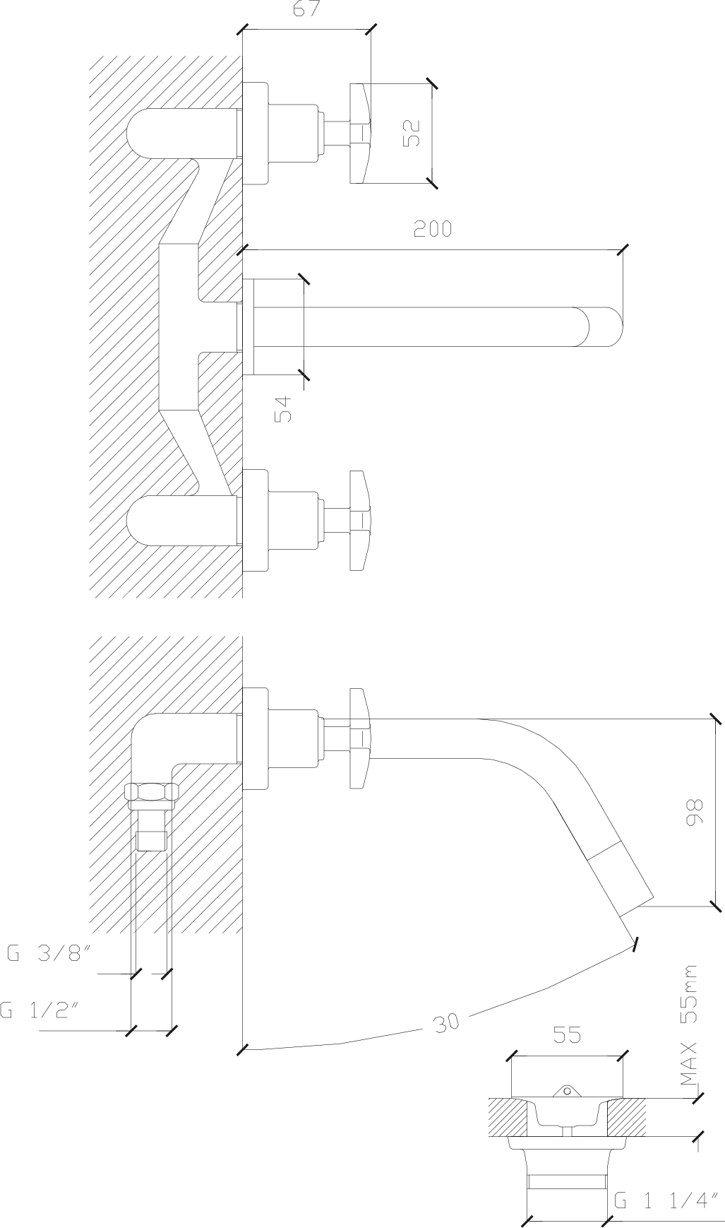 Diseño técnico - Lavatorio pared Lacar