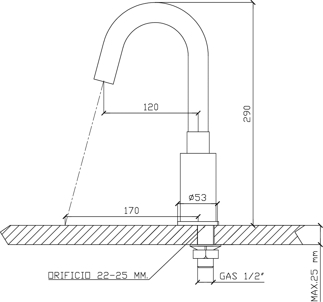 Diseño técnico - Lavatorio electronico pico bajo Aquatronic