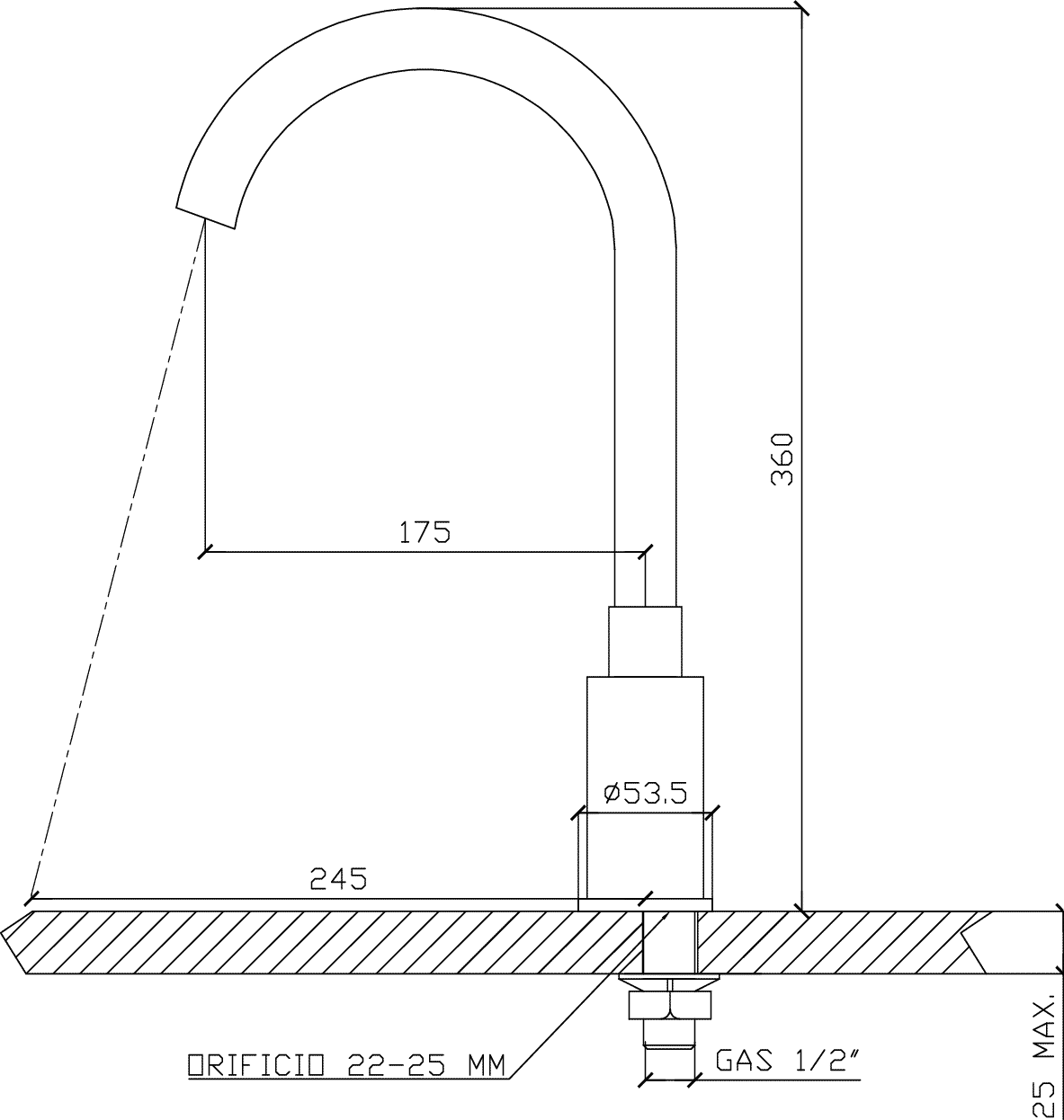 Diseño técnico - Lavatorio electronico pico alto Aquatronic