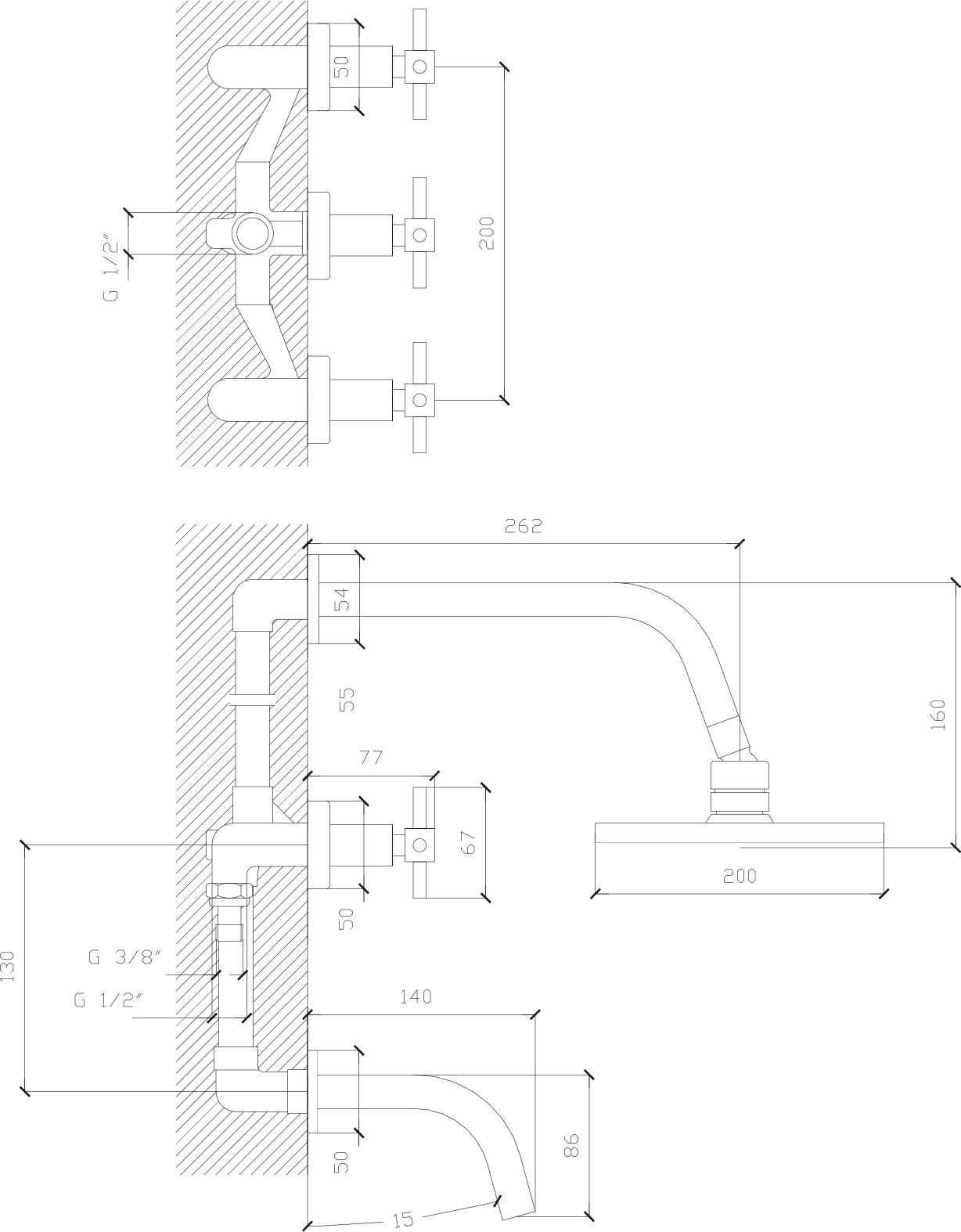 Diseño técnico - Ducha con transferencia Aruma cruz plus