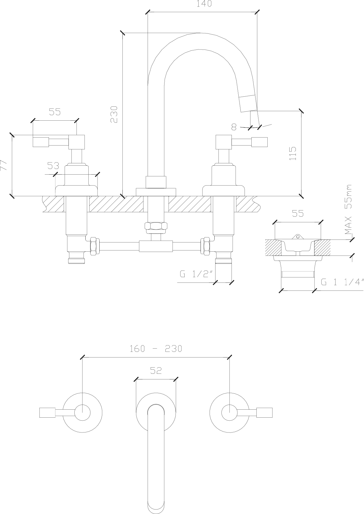Diseño técnico - Lavatorio mesada Aruma lever
