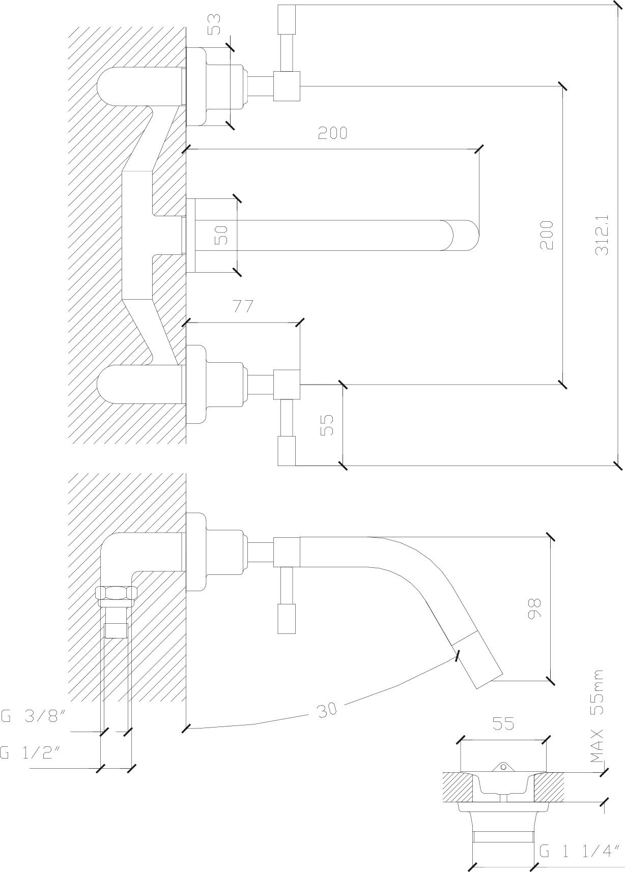 Diseño técnico - Lavatorio pared Aruma lever