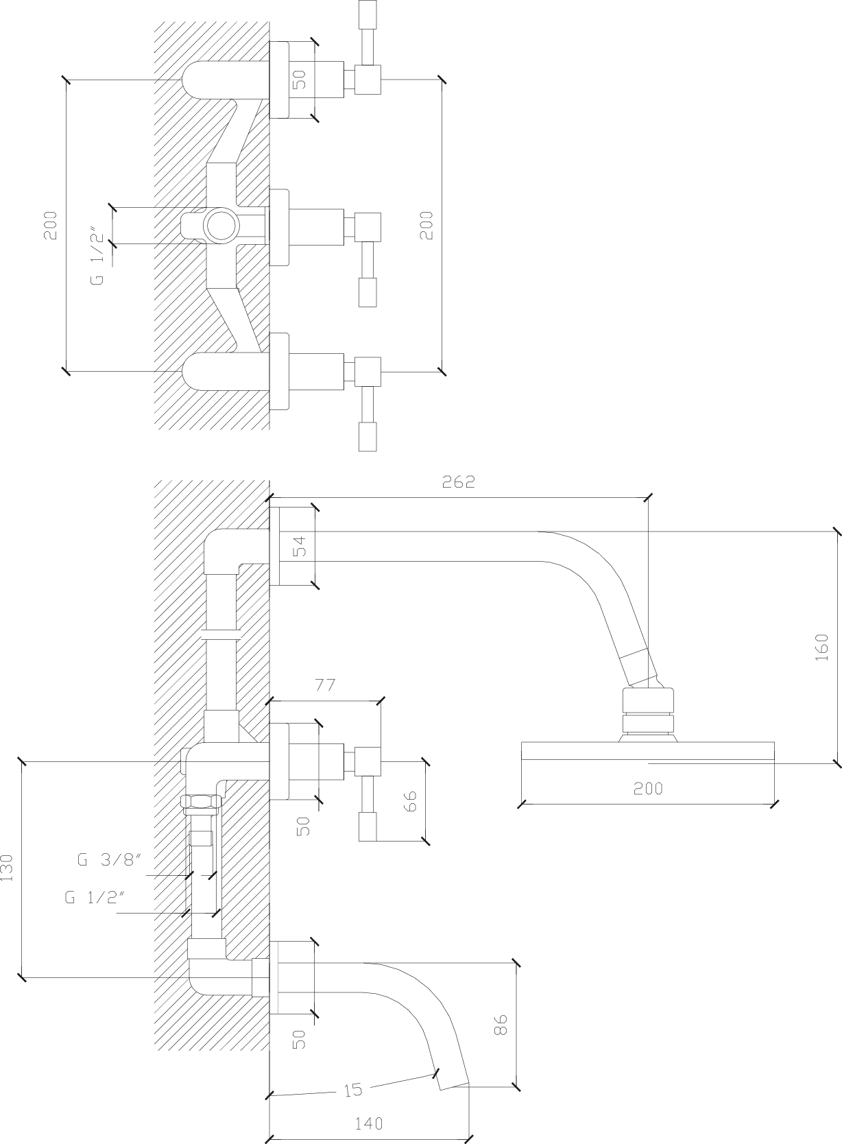 Diseño técnico - Ducha con transferencia Aruma lever plus