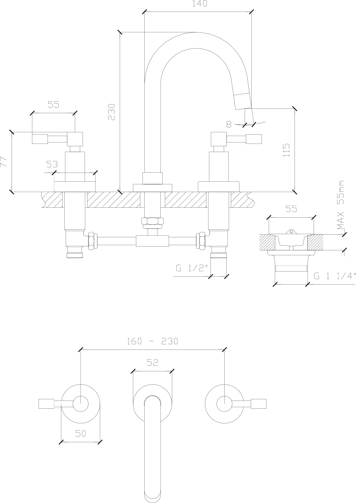 Diseño técnico - Lavatorio mesada Aruma lever plus