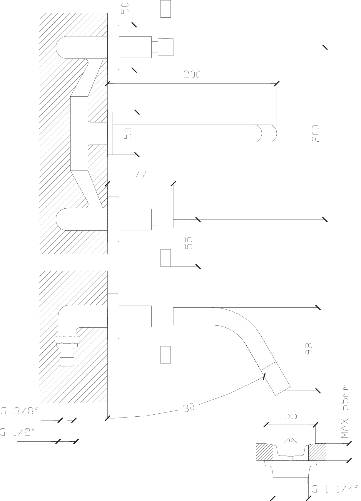 Diseño técnico - Lavatorio pared Aruma lever plus