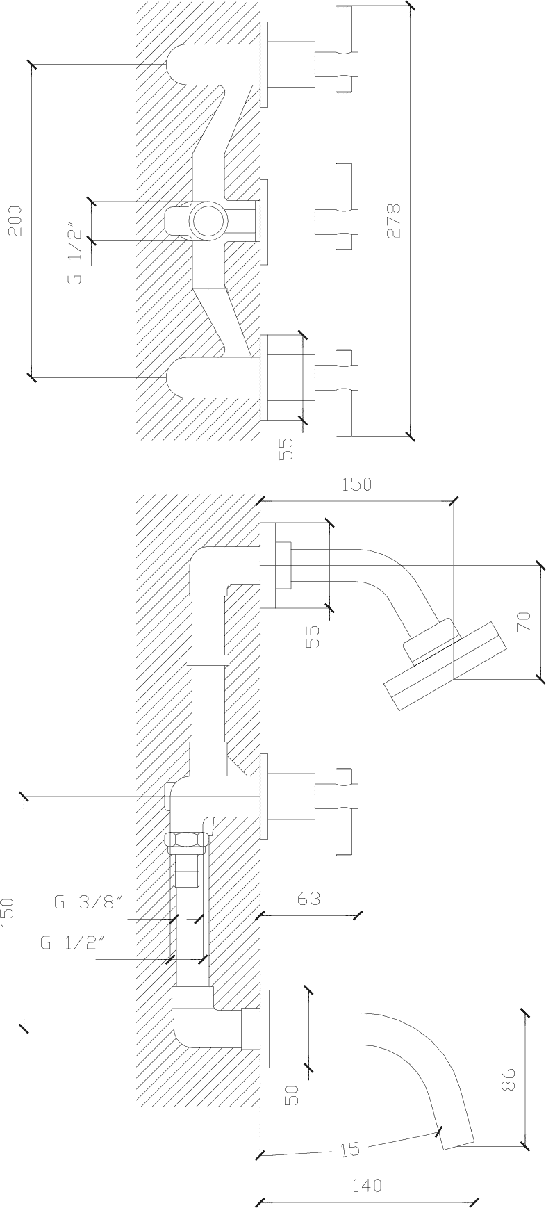 Diseño técnico - Ducha con transferencia Aymara lever
