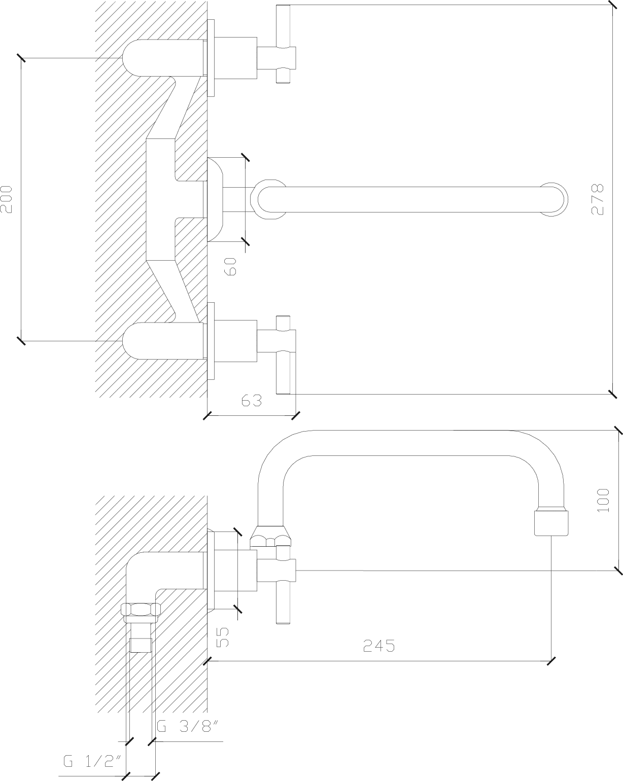 Diseño técnico - Cocina embutir pico U Aymara lever