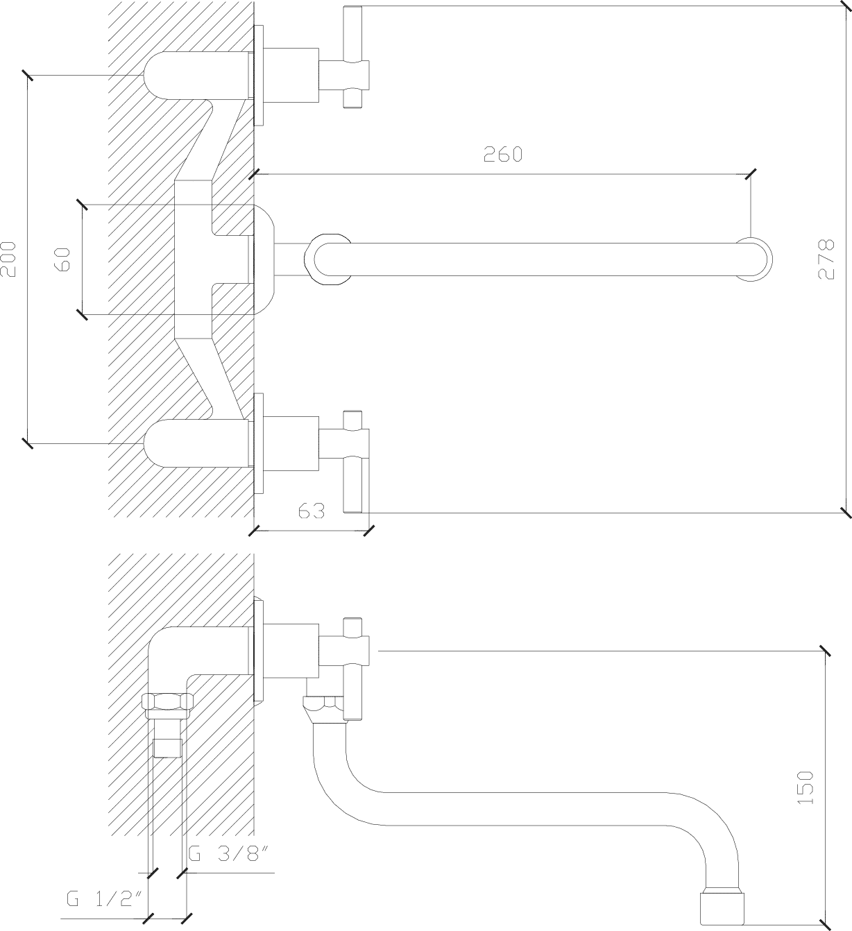 Diseño técnico - Cocina embutir pico S Aymara lever