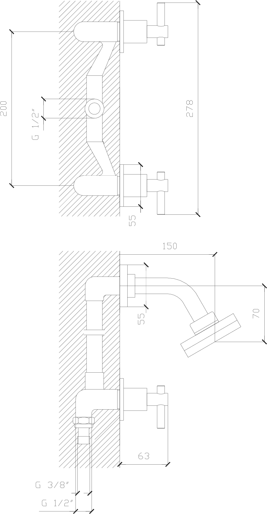 Diseño técnico - Ducha Aymara lever