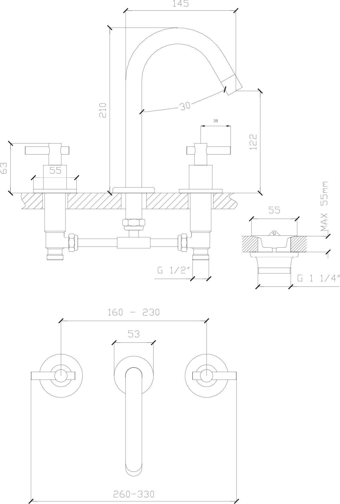 Diseño técnico - Lavatorio mesada Aymara lever