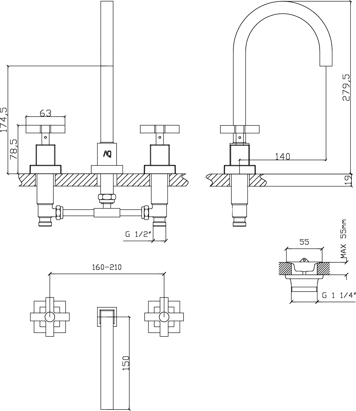Diseño técnico - Lavatorio mesada Bloke