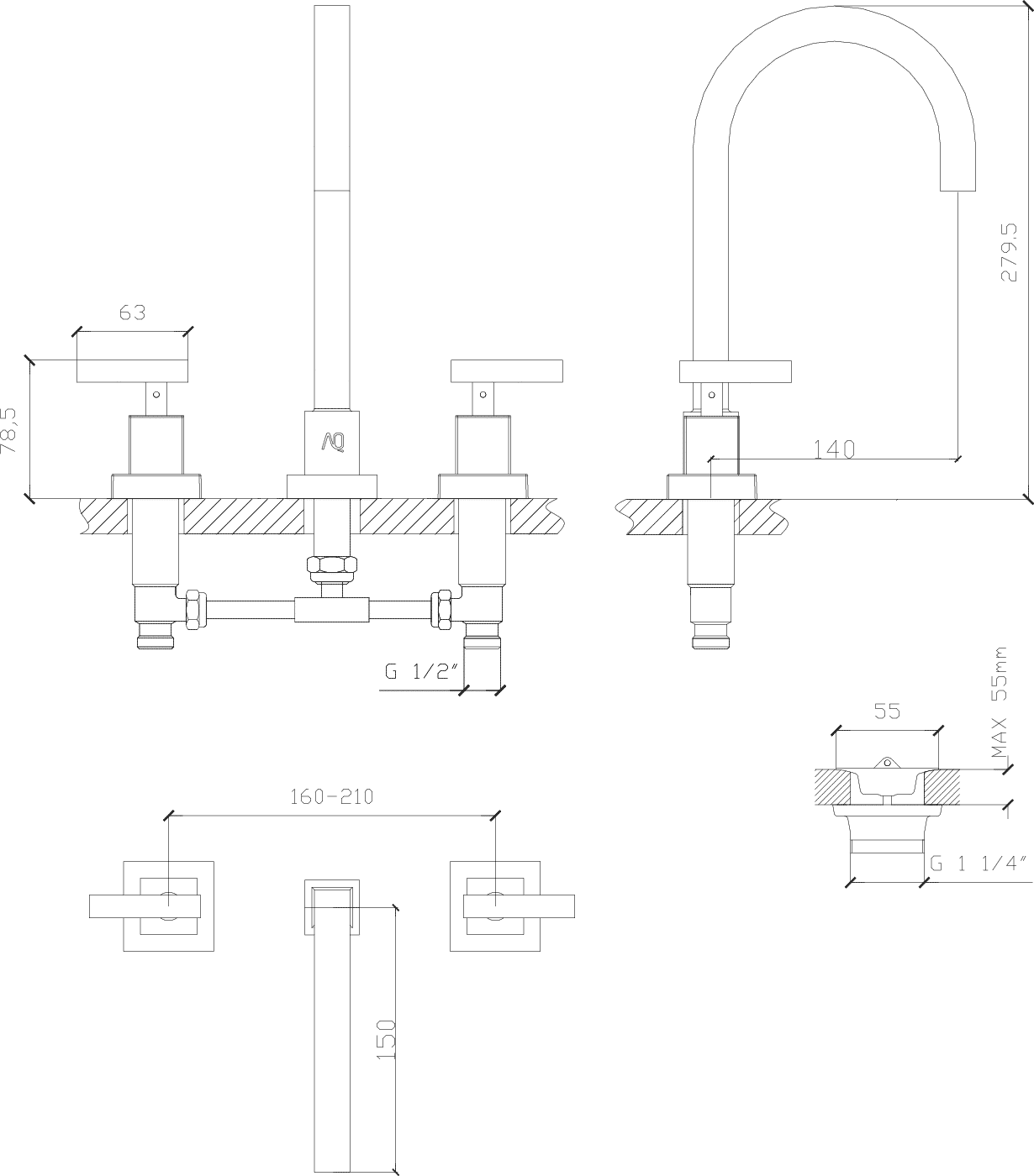 Diseño técnico - Lavatorio mesada Bloke lever