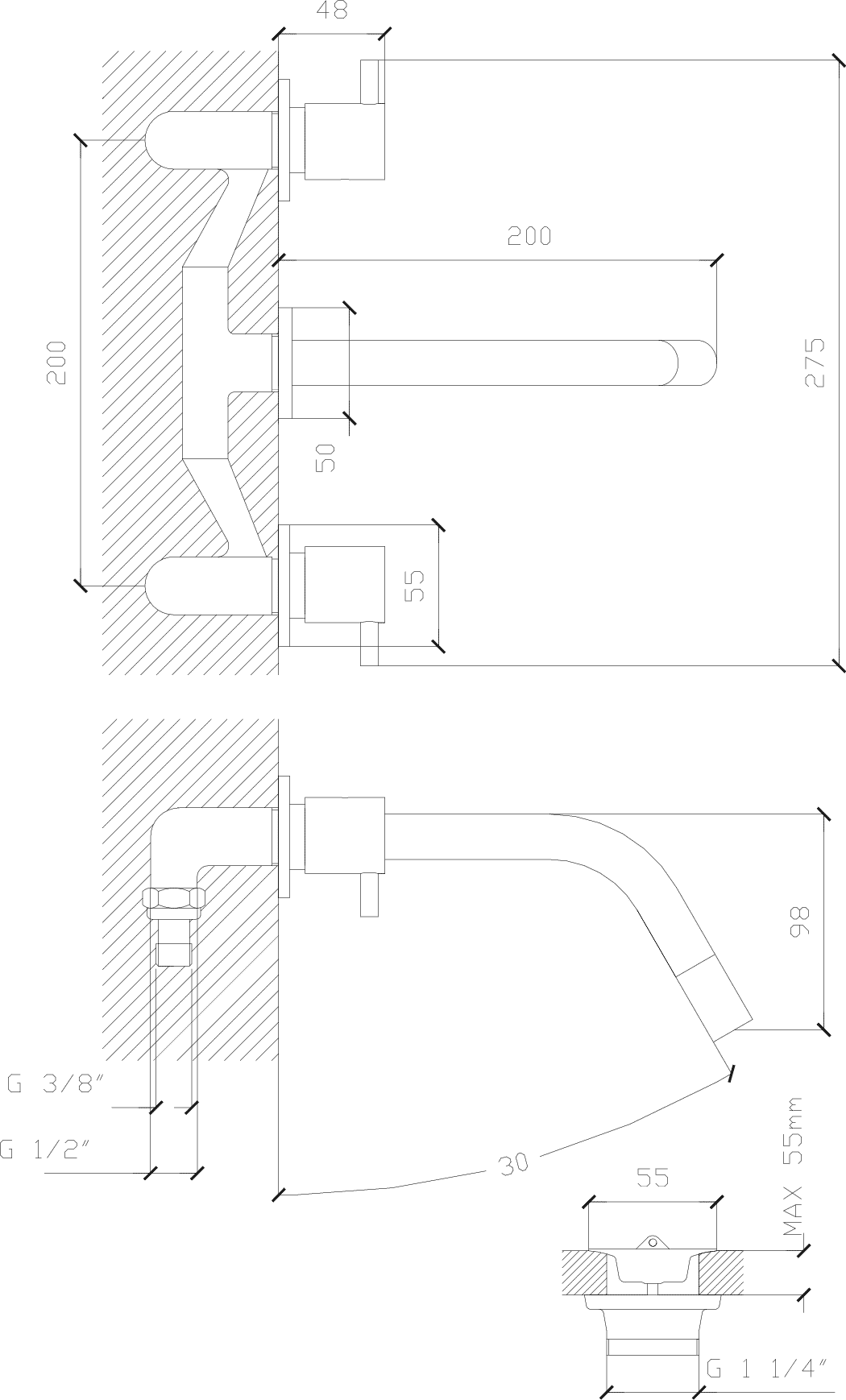 Diseño técnico - Lavatorio pared Cuyen