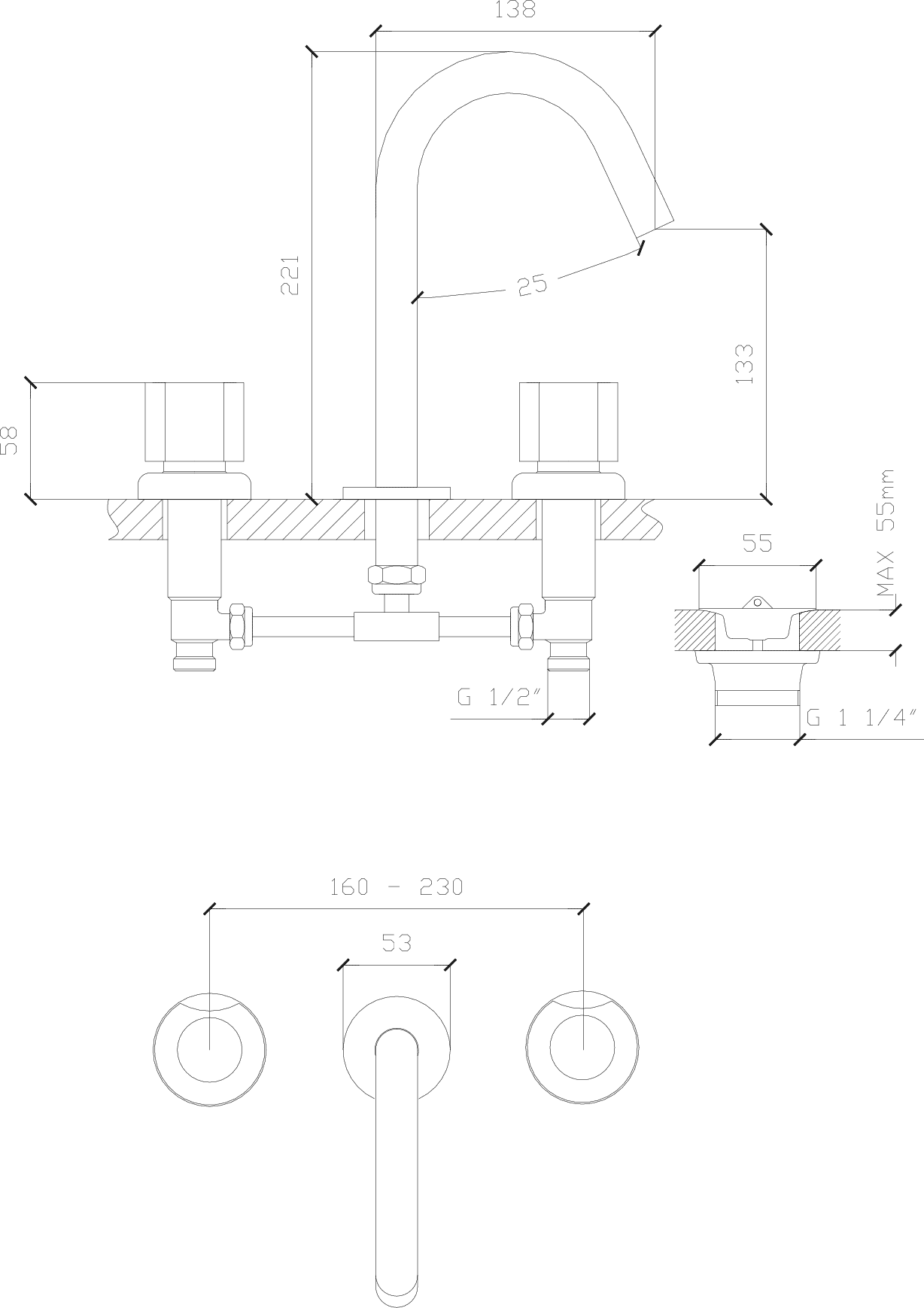 Diseño técnico - Lavatorio mesada pico alto Domo