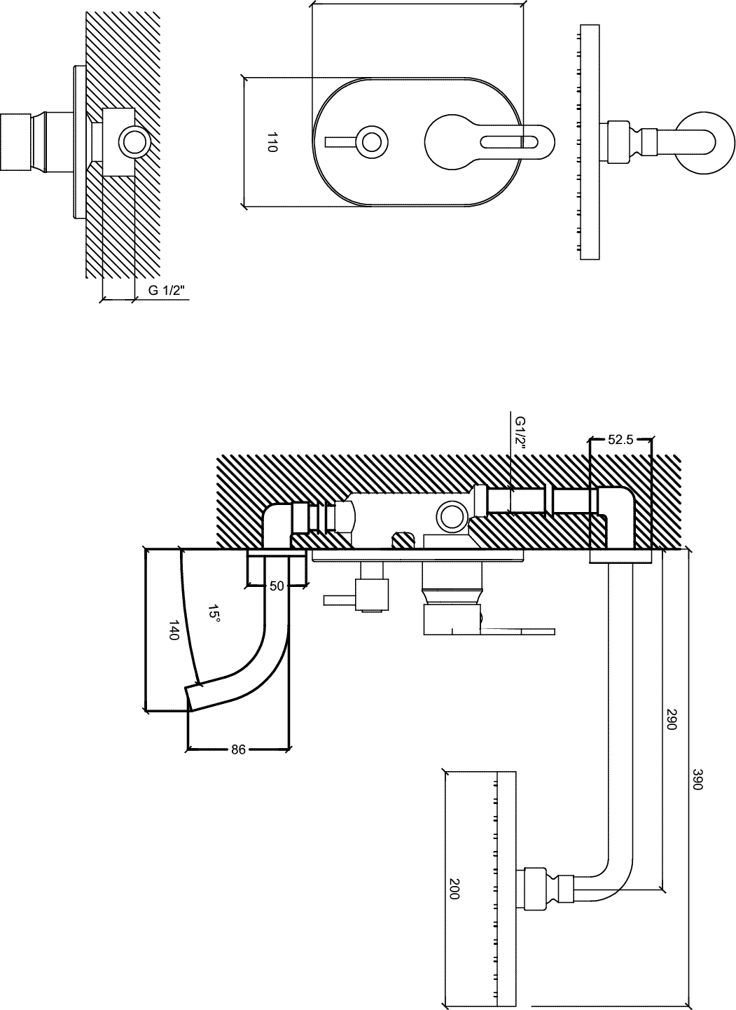 Diseño técnico - Bañera embutir con transferencia Varenna