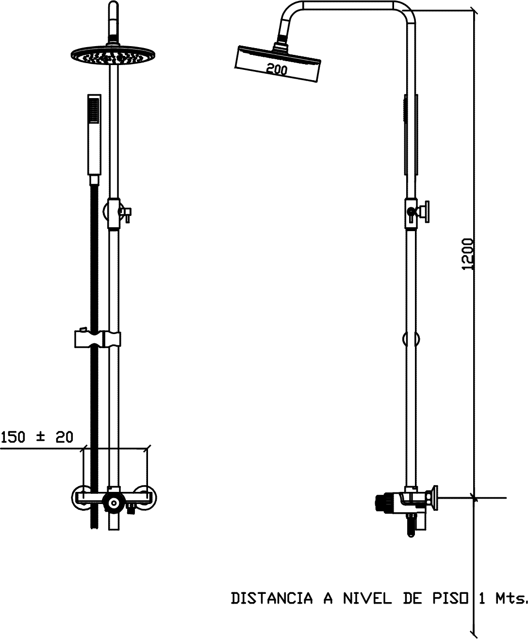 Diseño técnico - Ducha monocomando 3 vias Trimodi