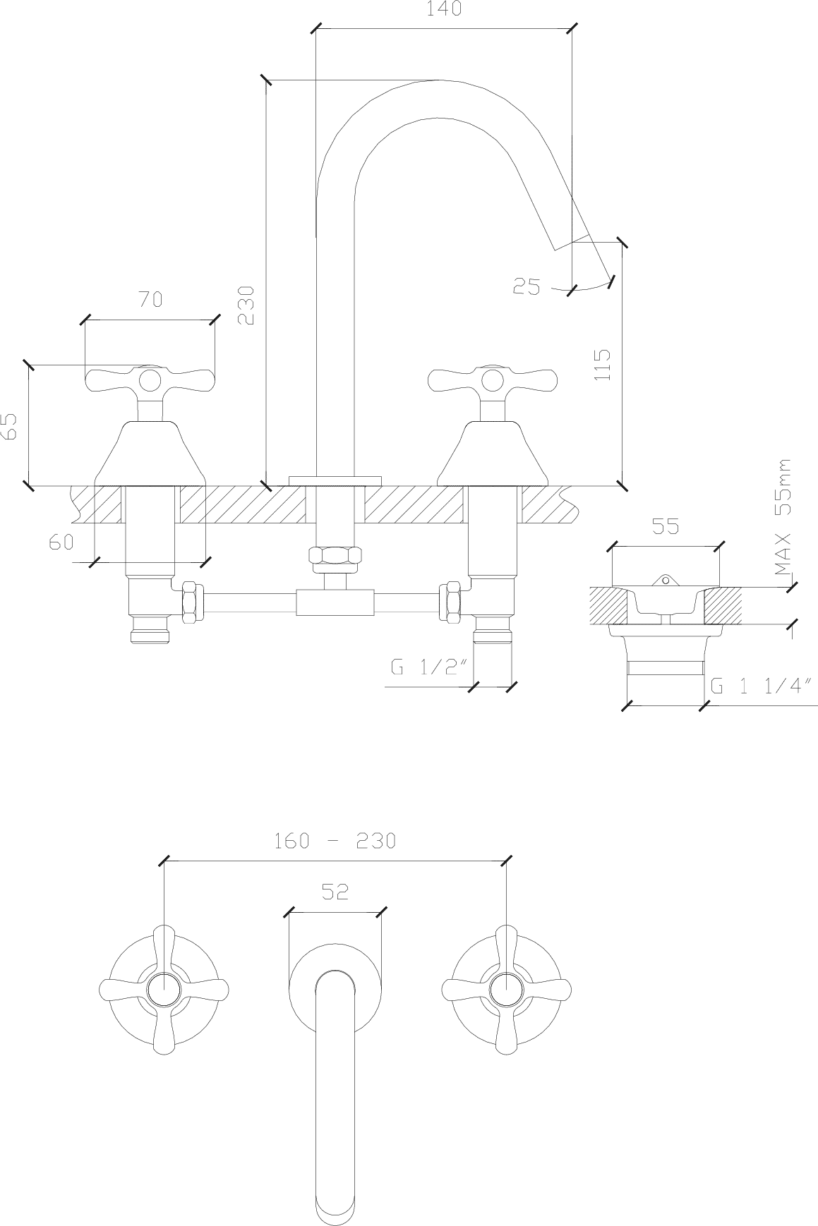 Diseño técnico - Lavatorio mesada pico alto Itati cruz