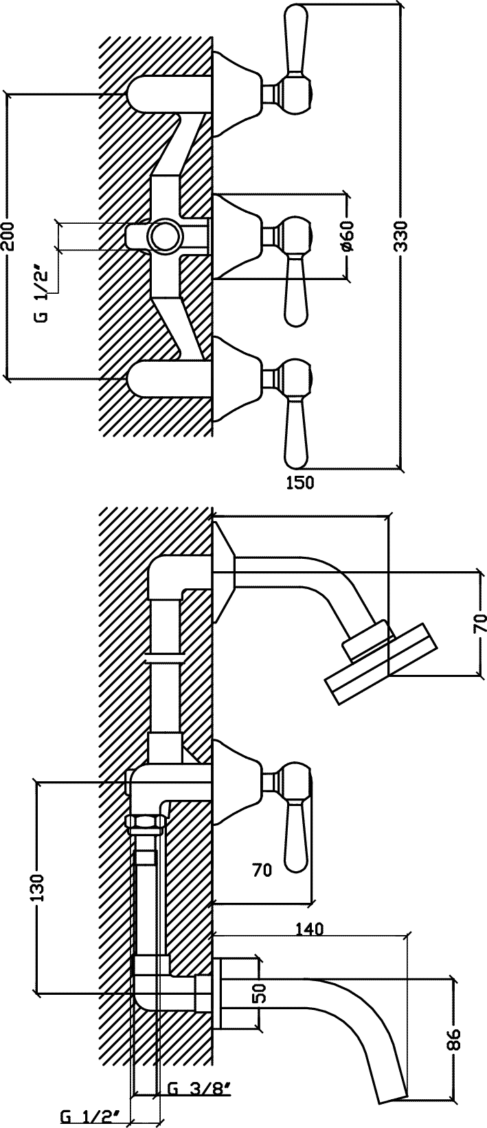 Diseño técnico - Ducha con transferencia Itati lever