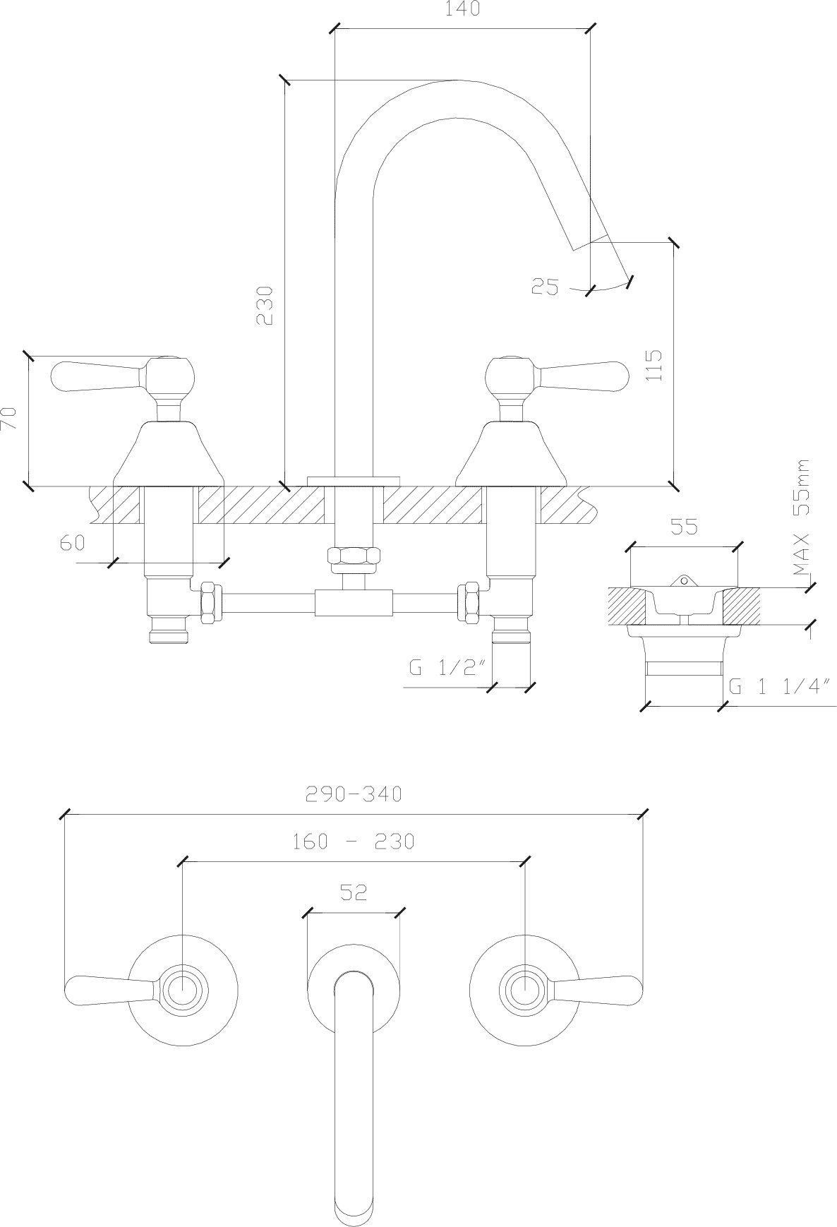 Diseño técnico - Lavatorio mesada pico alto Itati lever