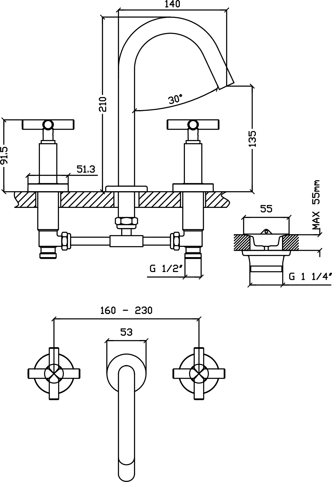 Diseño técnico - Lavatorio mesada Lamy Cromo