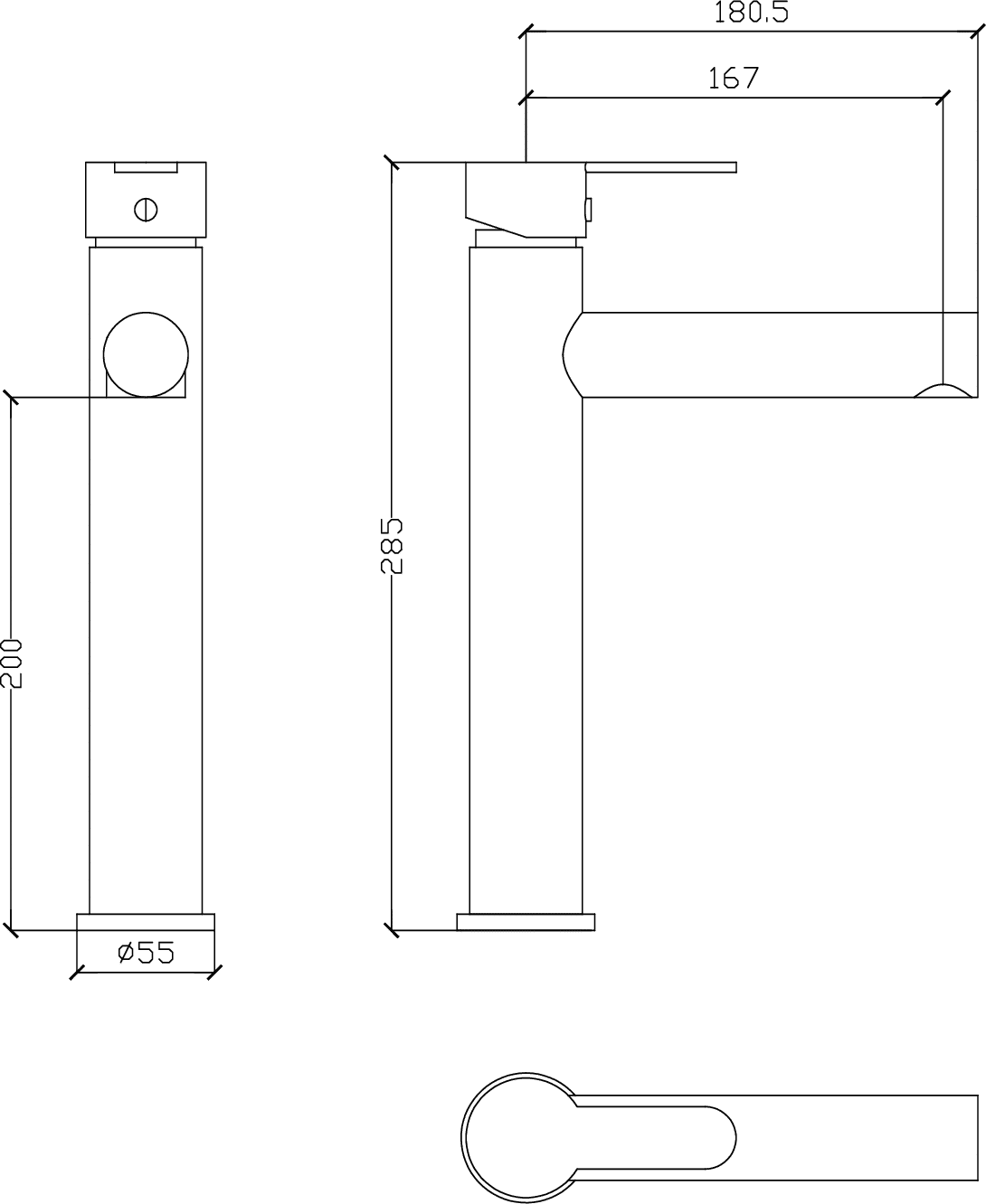 Diseño técnico - Lavatorio mesada pico alto Aluminé