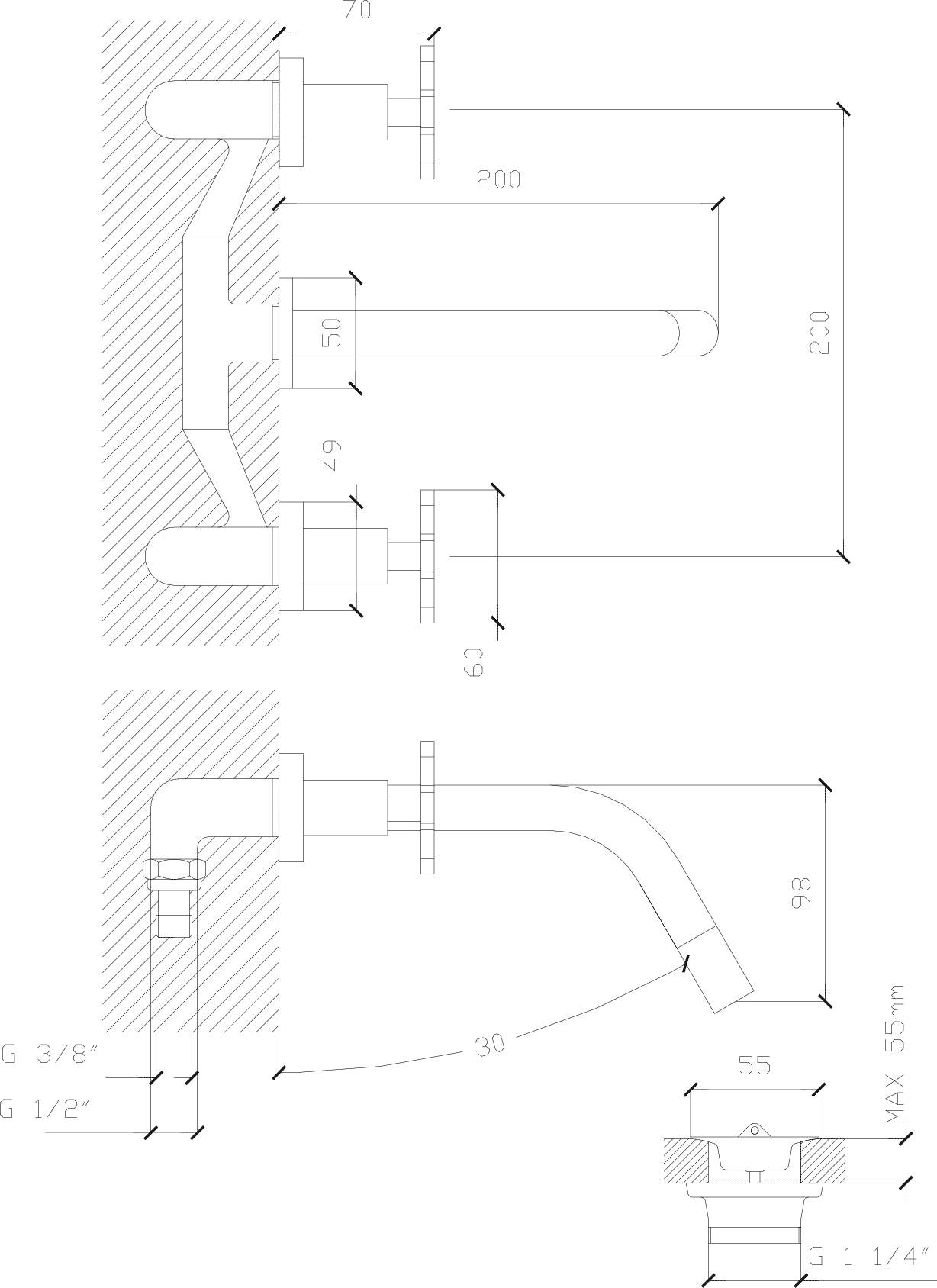 Diseño técnico - Lavatorio pared Mailén