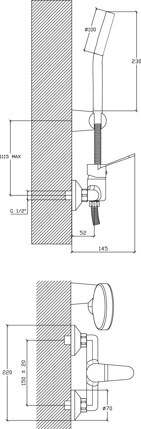 Diseño técnico - Ducha exterior sin transferencia (Eleve)