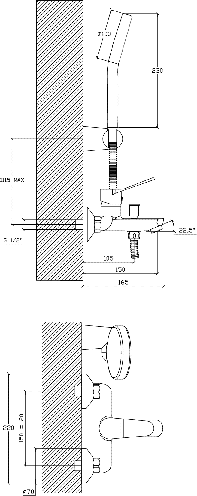 Diseño técnico - Ducha exterior con transferencia (Eleve)