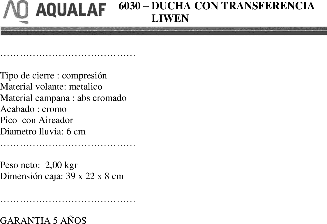 Diseño técnico - Ducha con transferencia Liwen