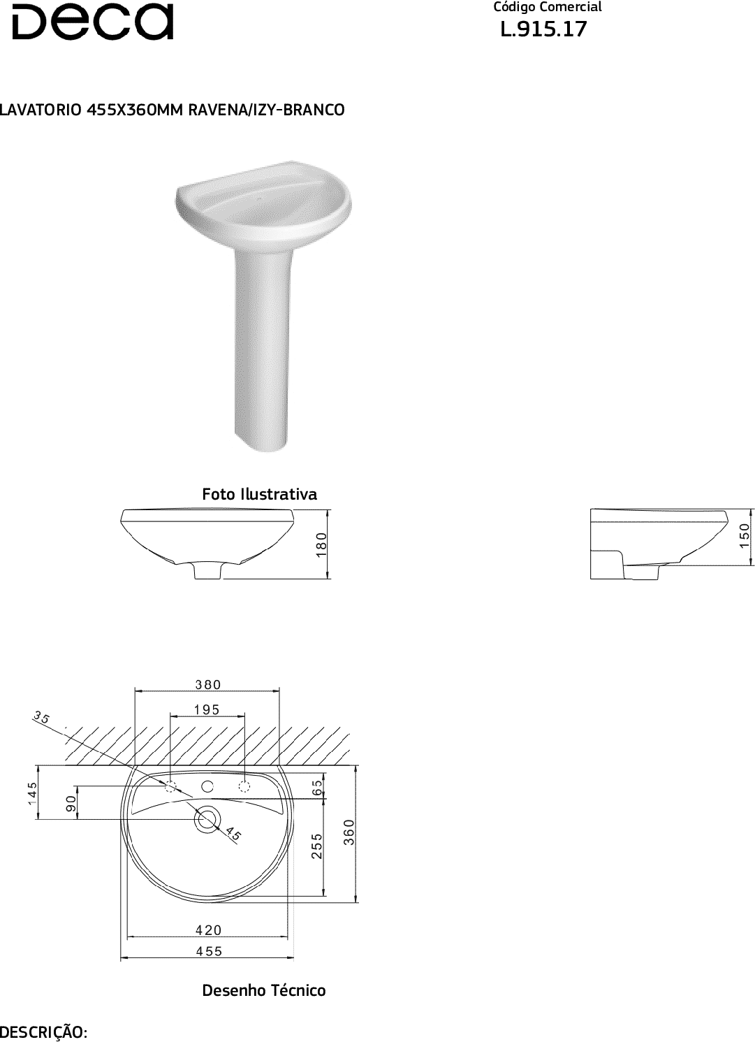 Diseño técnico - Lavatorio+columna Marajo