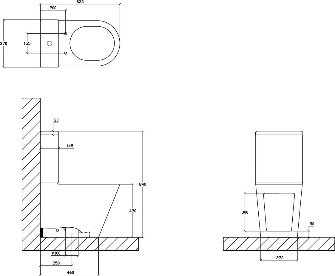 Diseño técnico - Inodoro largo Livik con asiento cierre suave